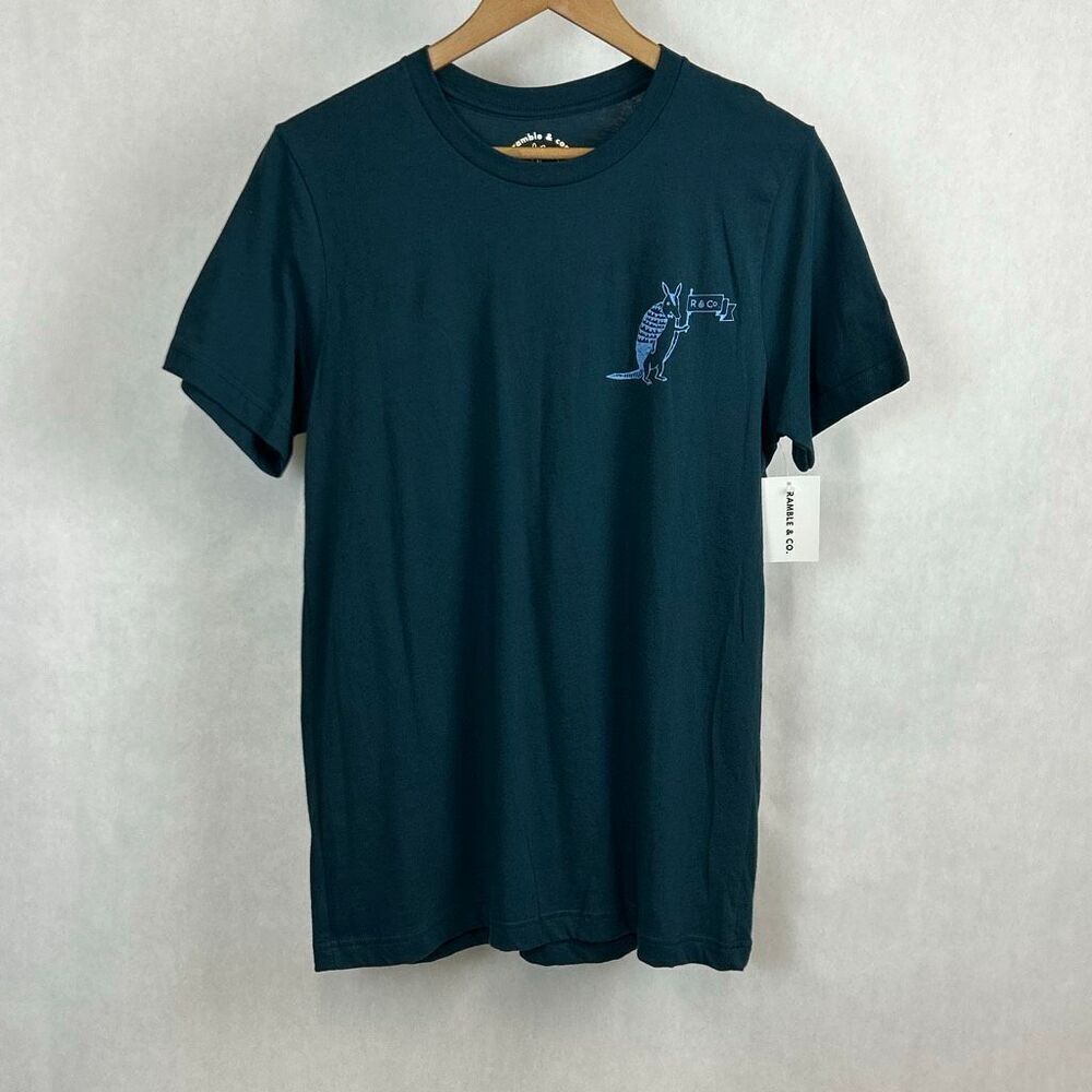 NEW Ramble & Co Waco Texas Tshirt Womens Sz Medium Dark Teal Armadillo Short Slv